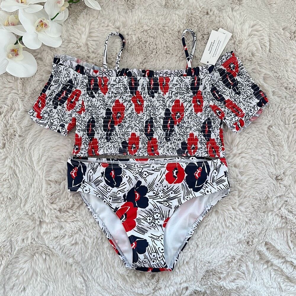 Janie and Jack Recycled Floral Cold Shoulder Back 2-Piece Swimsuit Size 16 Girls